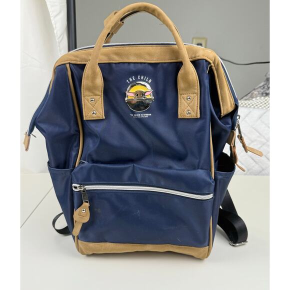 Star Wars The Child Backpack Diaper Bag Baby Yoda Navy Tan 15” Unisex Tote - Picture 1 of 8